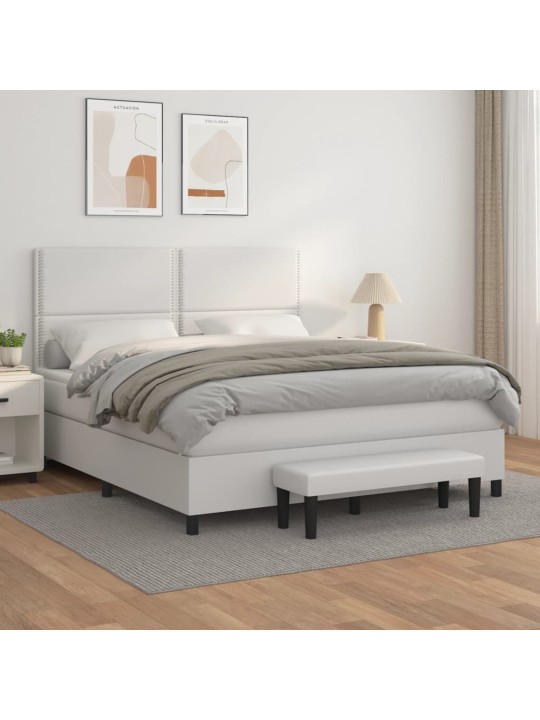 Box spring postel s matrací bílá 160x200 cm umělá kůže