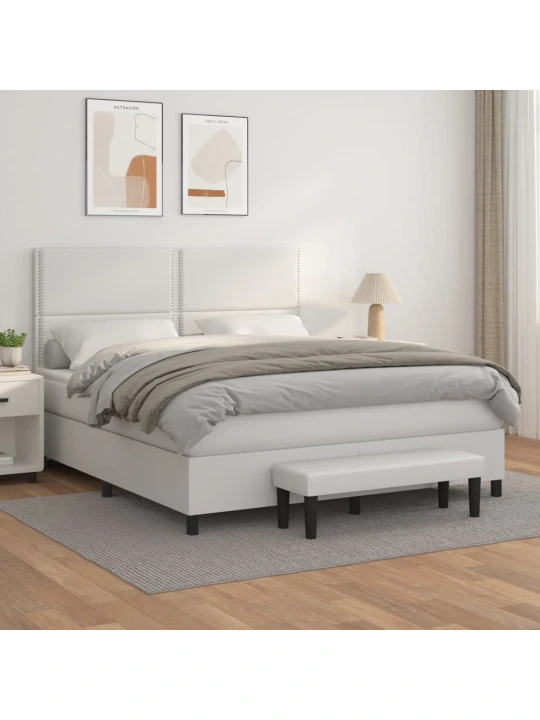 Box spring postel s matrací bílá 180x200 cm umělá kůže