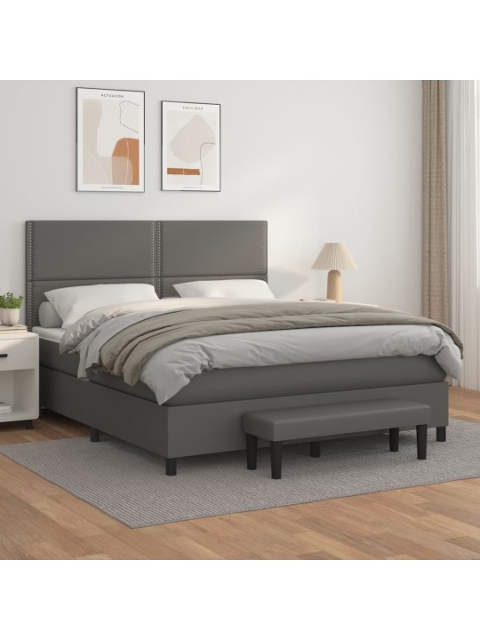Box spring postel s matrací šedá 180x200 cm umělá kůže