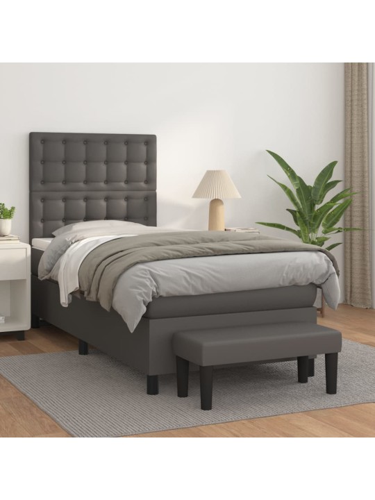 Box spring postel s matrací šedá 90x190 cm umělá kůže