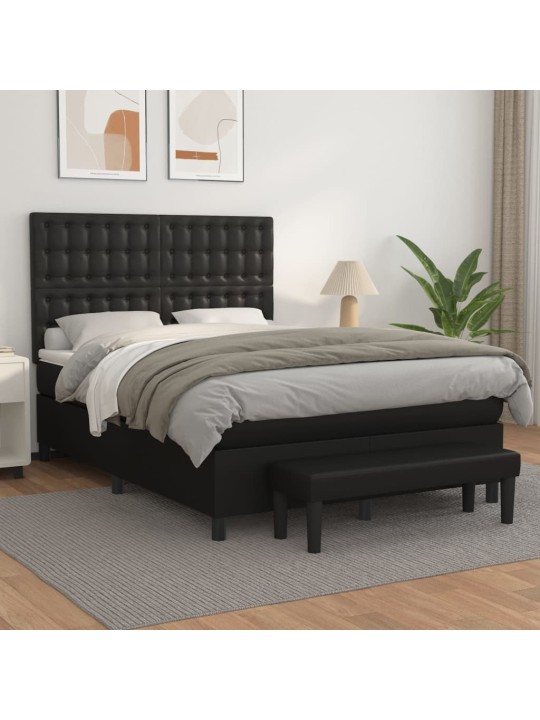 Box spring postel s matrací černá 140 x 190 cm umělá kůže