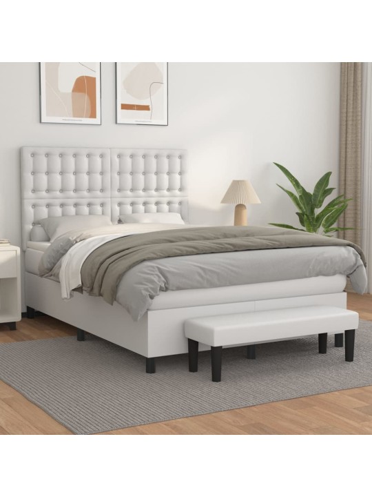 Box spring postel s matrací bílá 140 x 190 cm umělá kůže