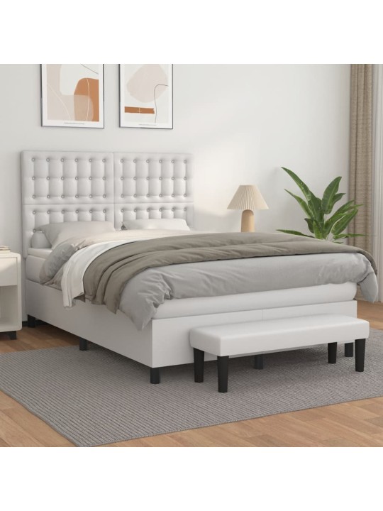 Box spring postel s matrací bílá 140x200 cm umělá kůže