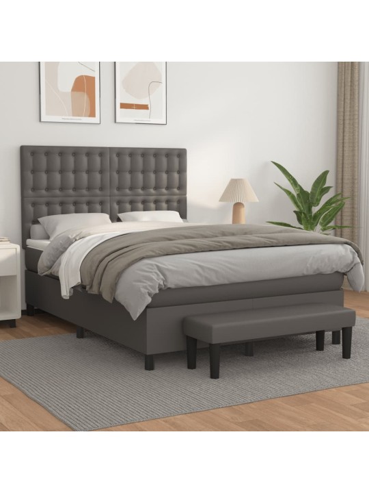 Box spring postel s matrací šedá 140x200 cm umělá kůže