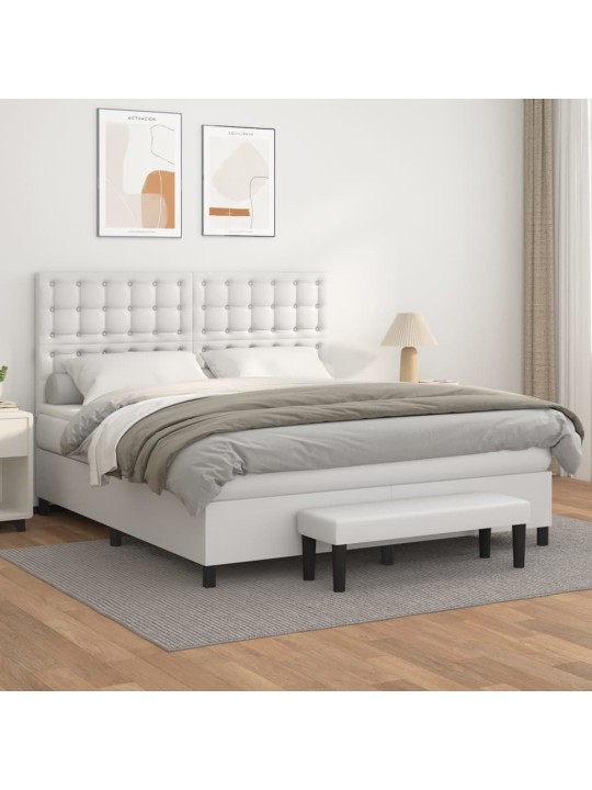 Box spring postel s matrací bílá 180x200 cm umělá kůže