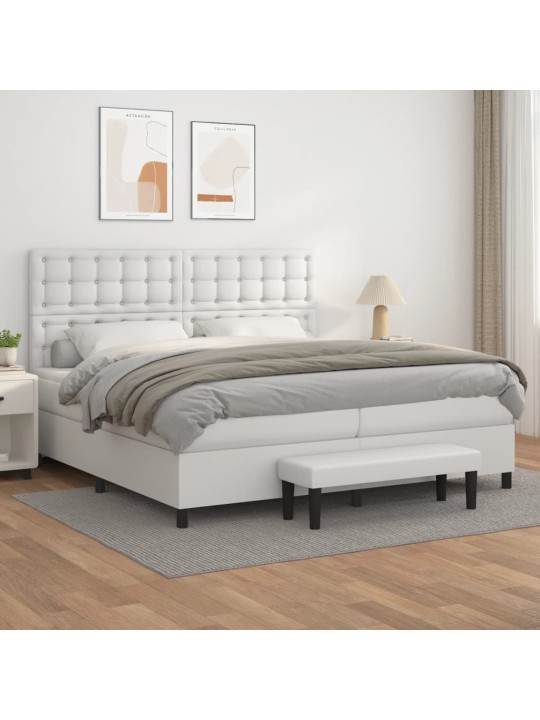 Box spring postel s matrací bílá 200x200 cm umělá kůže
