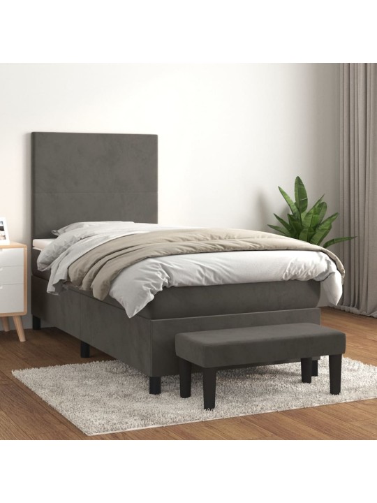 Box spring postel s matrací tmavě šedá 90x200 cm samet