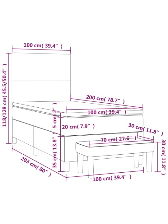 Box spring postel s matrací růžová 100x200 cm samet