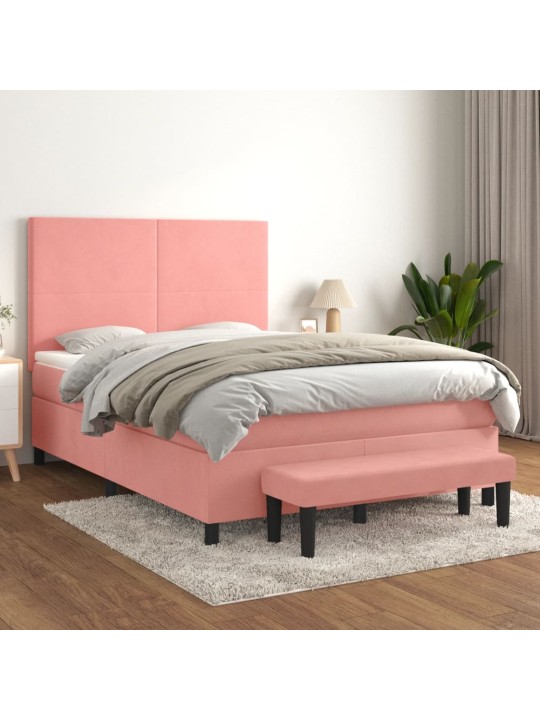 Box spring postel s matrací růžová 140x190 cm samet