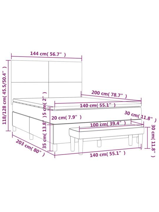 Box spring postel s matrací tmavě šedá 140x200 cm samet