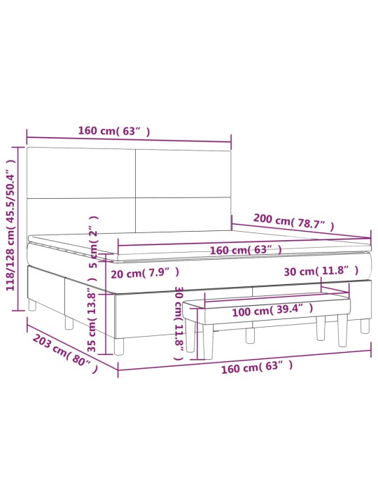 Box spring postel s matrací tmavě šedá 160x200 cm samet