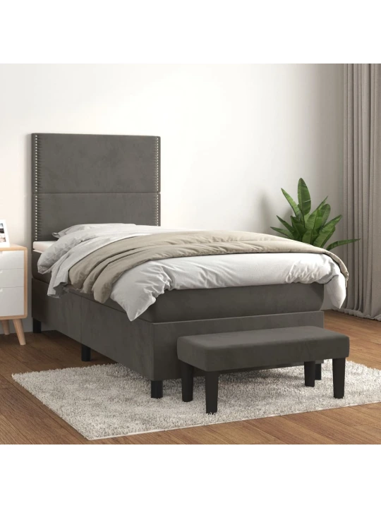 Box spring postel s matrací tmavě šedá 90x190 cm samet