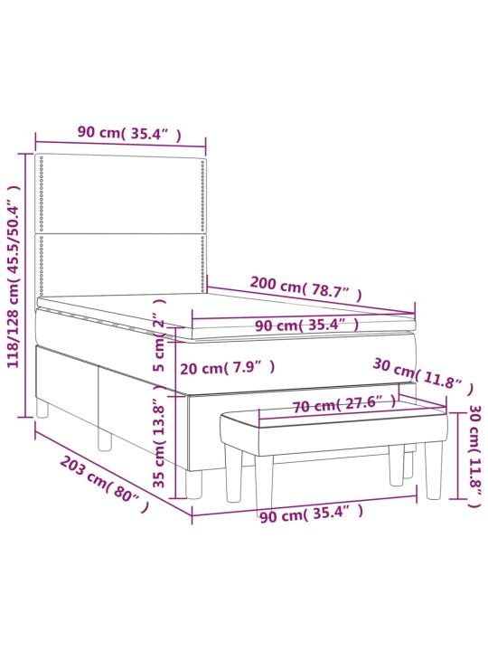 Box spring postel s matrací tmavě šedá 90x200 cm samet