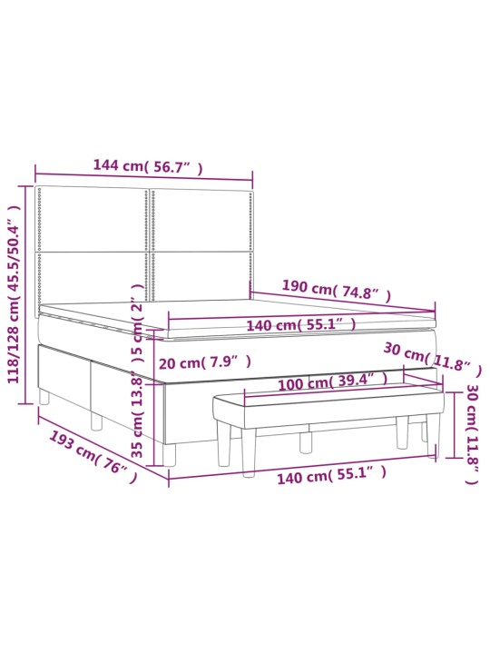 Box spring postel s matrací světle šedá 140x190 cm samet