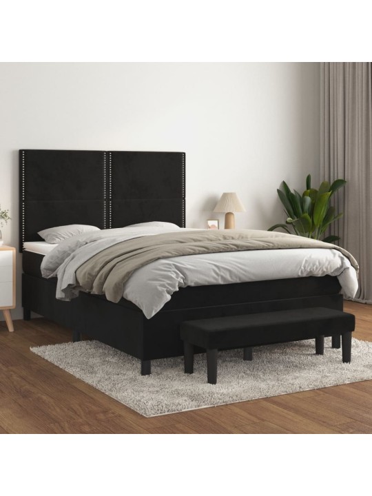 Box spring postel s matrací černá 140 x 190 cm samet