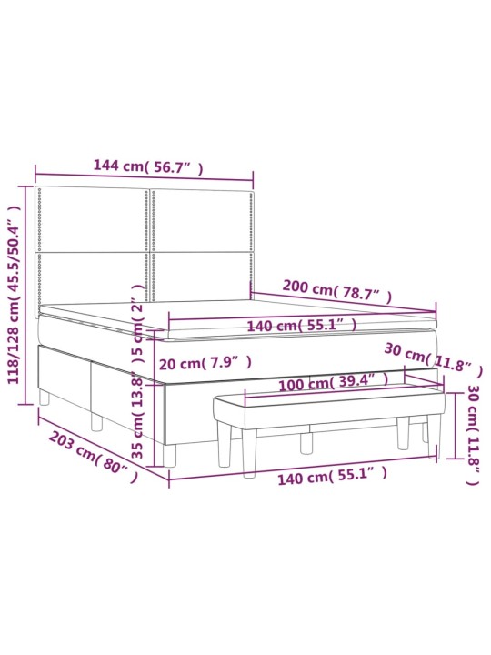Box spring postel s matrací světle šedá 140x200 cm samet