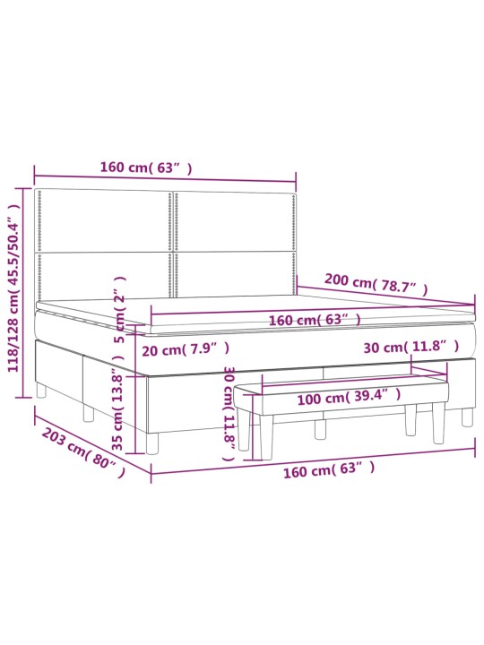 Box spring postel s matrací tmavě šedá 160x200 cm samet