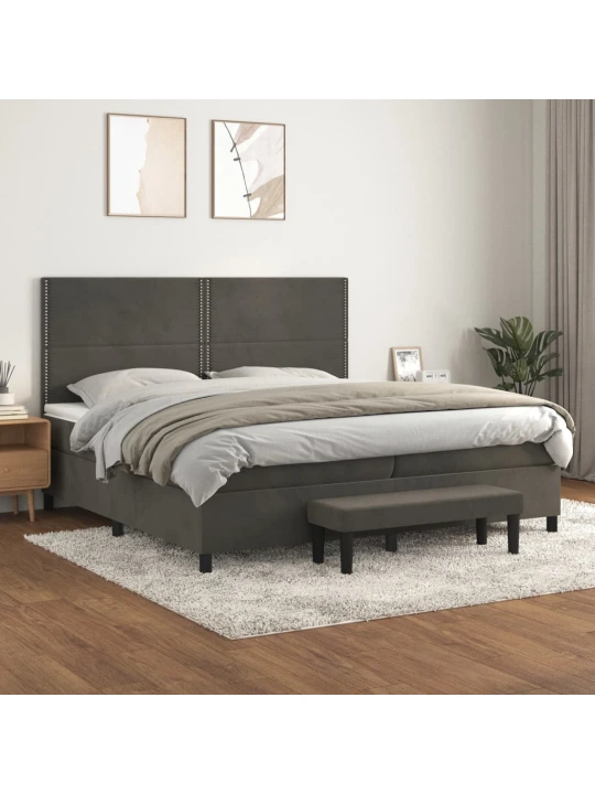 Box spring postel s matrací tmavě šedá 200x200 cm samet