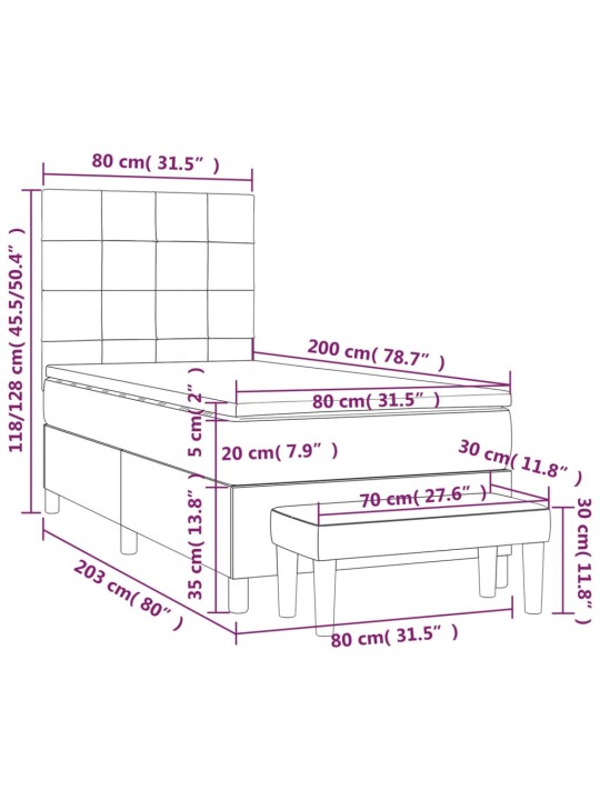 Box spring postel s matrací tmavě šedá 80 x 200 cm samet