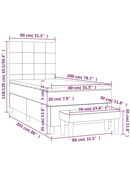 Box spring postel s matrací černá 80 x 200 cm samet
