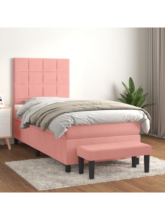 Box spring postel s matrací růžová 100x200 cm samet