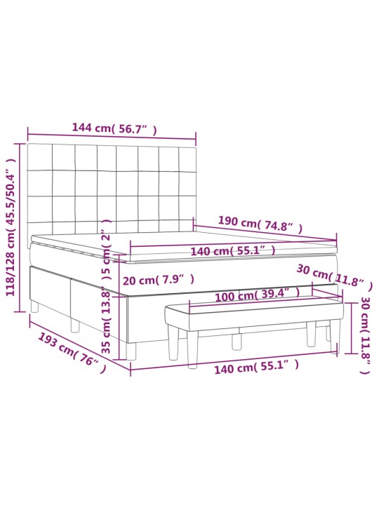 Box spring postel s matrací růžová 140x190 cm samet