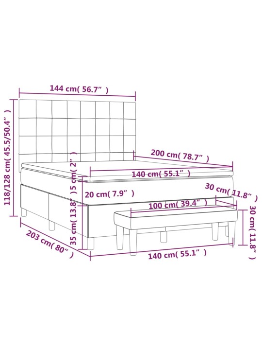 Box spring postel s matrací tmavě šedá 140x200 cm samet