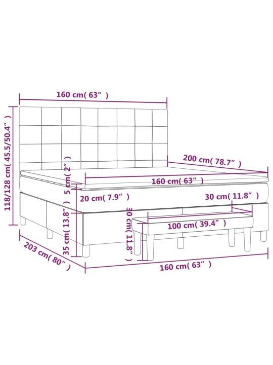 Box spring postel s matrací tmavě šedá 160x200 cm samet