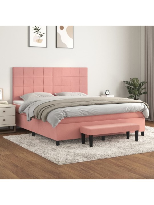 Box spring postel s matrací růžová 160x200 cm samet