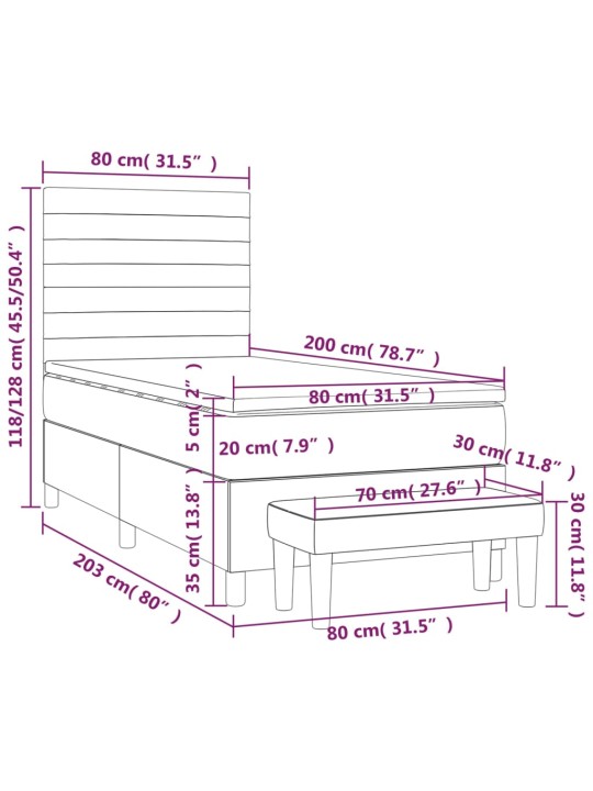 Box spring postel s matrací tmavě šedá 80 x 200 cm samet