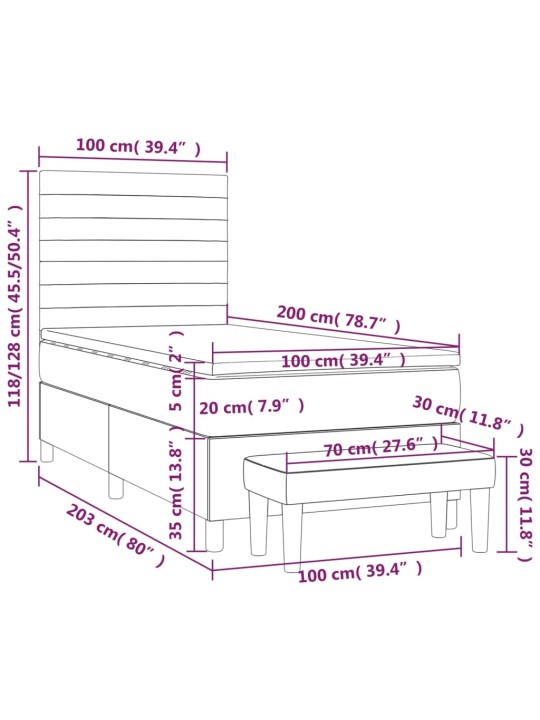 Box spring postel s matrací tmavě šedá 100x200 cm samet