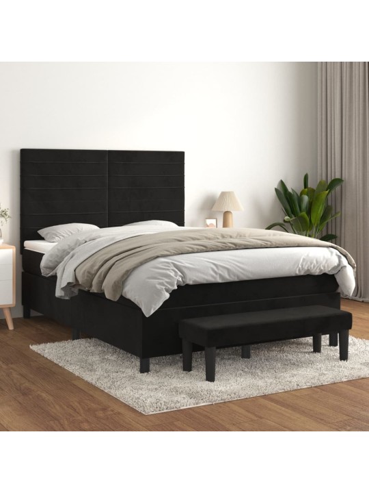Box spring postel s matrací černá 140 x 190 cm samet