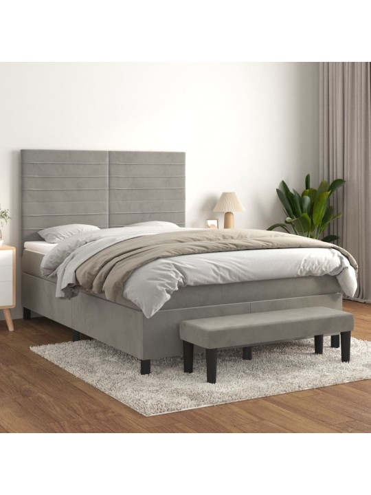 Box spring postel s matrací světle šedá 140x200 cm samet