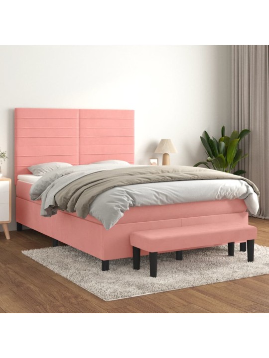 Box spring postel s matrací růžová 140x200 cm samet