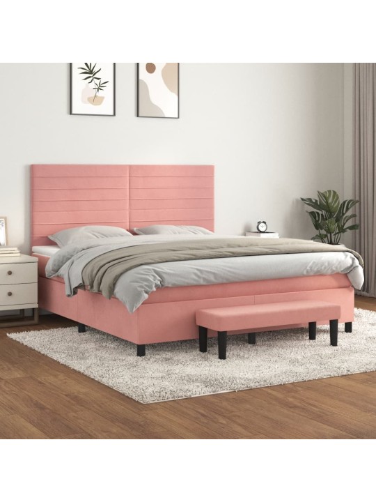 Box spring postel s matrací růžová 160x200 cm samet