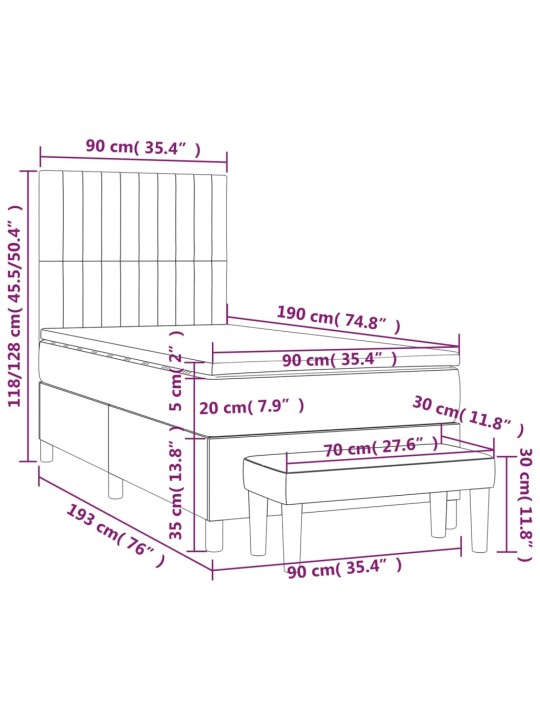 Box spring postel s matrací tmavě šedá 90x190 cm samet