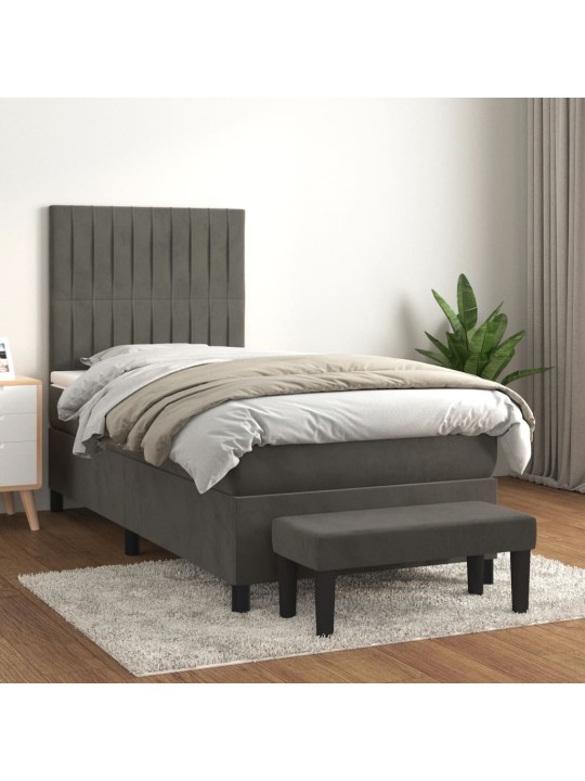 Box spring postel s matrací tmavě šedá 90x200 cm samet