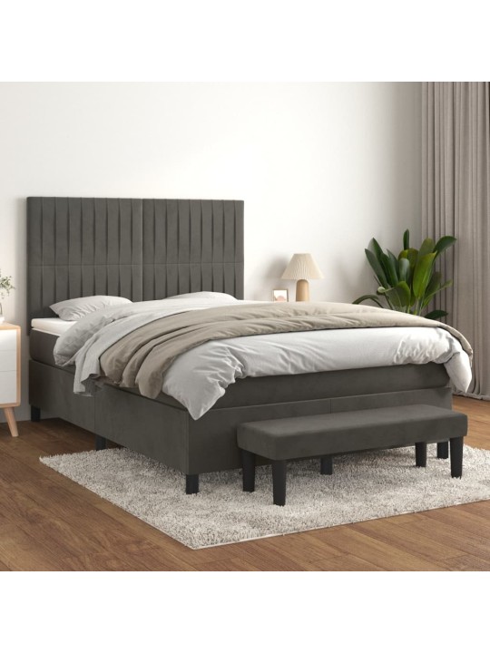 Box spring postel s matrací tmavě šedý 140 x 190 cm samet