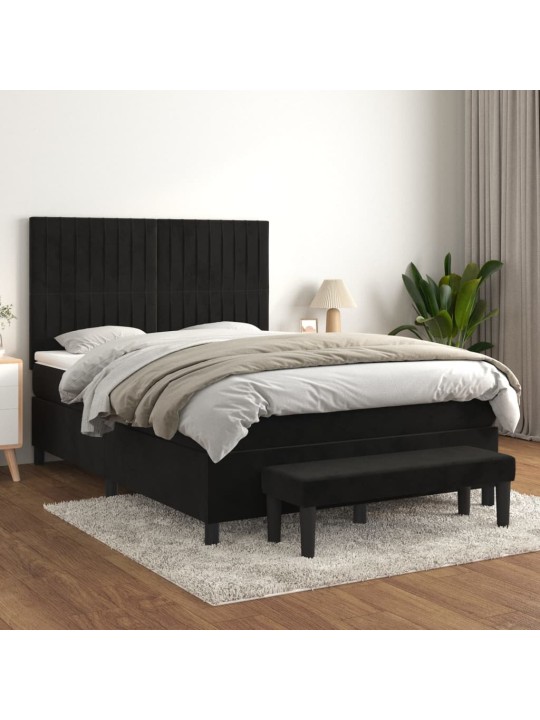 Box spring postel s matrací černá 140 x 190 cm samet