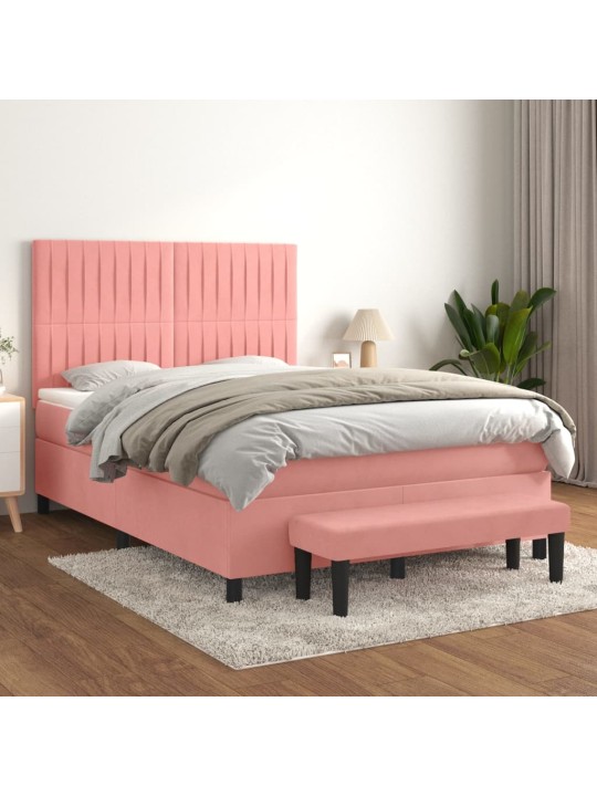 Box spring postel s matrací růžová 140x190 cm samet
