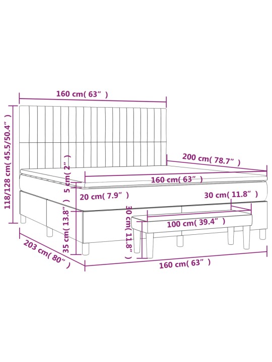 Box spring postel s matrací tmavě šedá 160x200 cm samet
