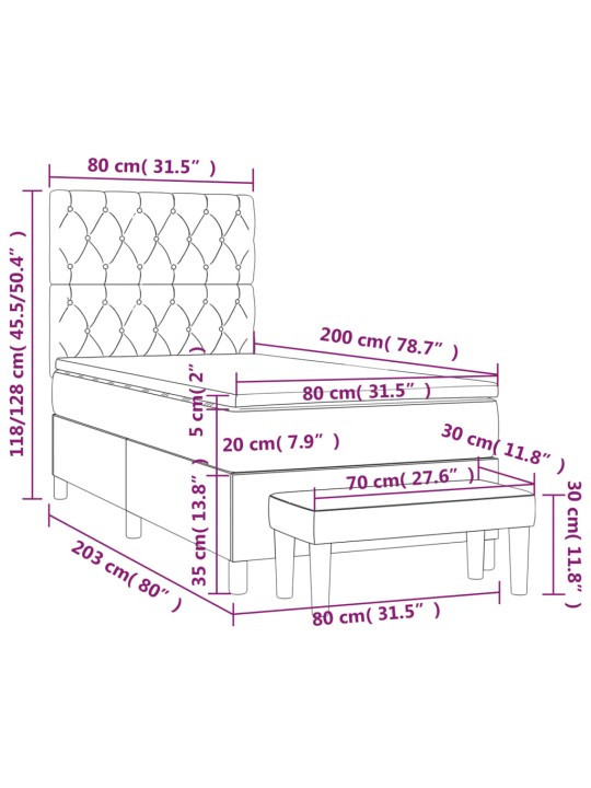 Box spring postel s matrací růžová 80 x 200 cm samet