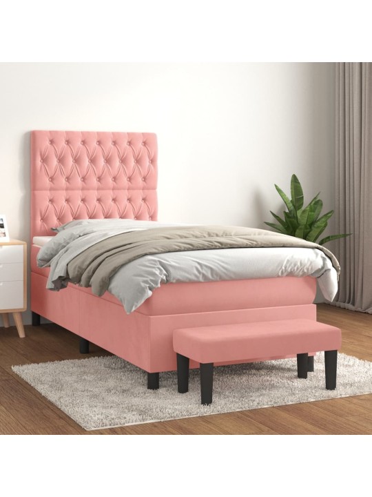 Box spring postel s matrací růžová 90x200 cm samet