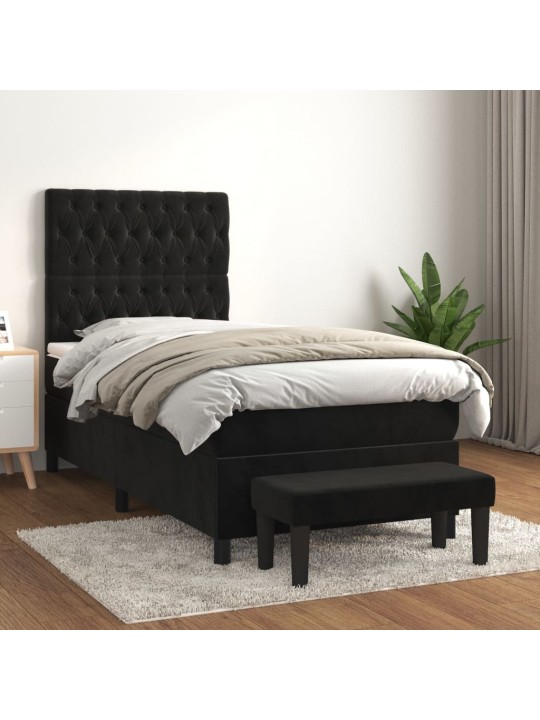 Box spring postel s matrací černá 100x200 cm samet