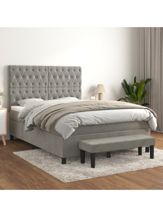 Box spring postel s matrací světle šedá 140x190 cm samet