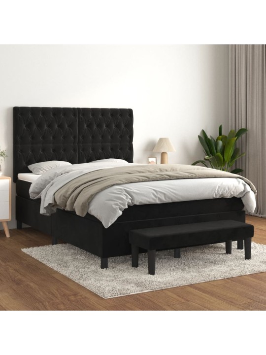 Box spring postel s matrací černá 140 x 190 cm samet