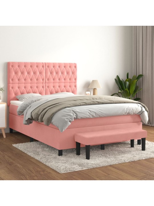 Box spring postel s matrací růžová 140x190 cm samet