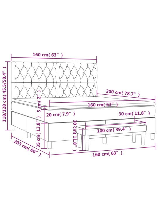 Box spring postel s matrací tmavě šedá 160x200 cm samet