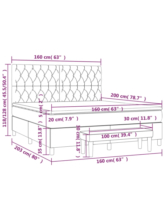 Box spring postel s matrací tmavě šedá 160x200 cm samet