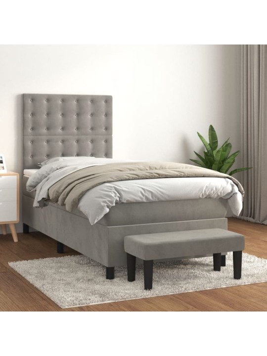 Box spring postel s matrací světle šedá 90x200 cm samet